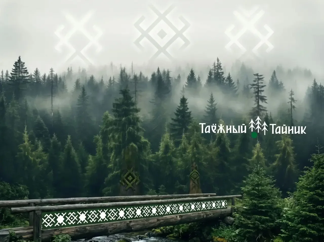 Сибирский лес в тумане и фирменная стилистика «Таёжного Тайника»